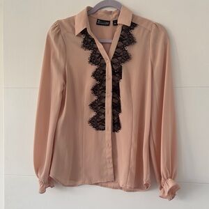Women's Blush Button Down with Black Lace